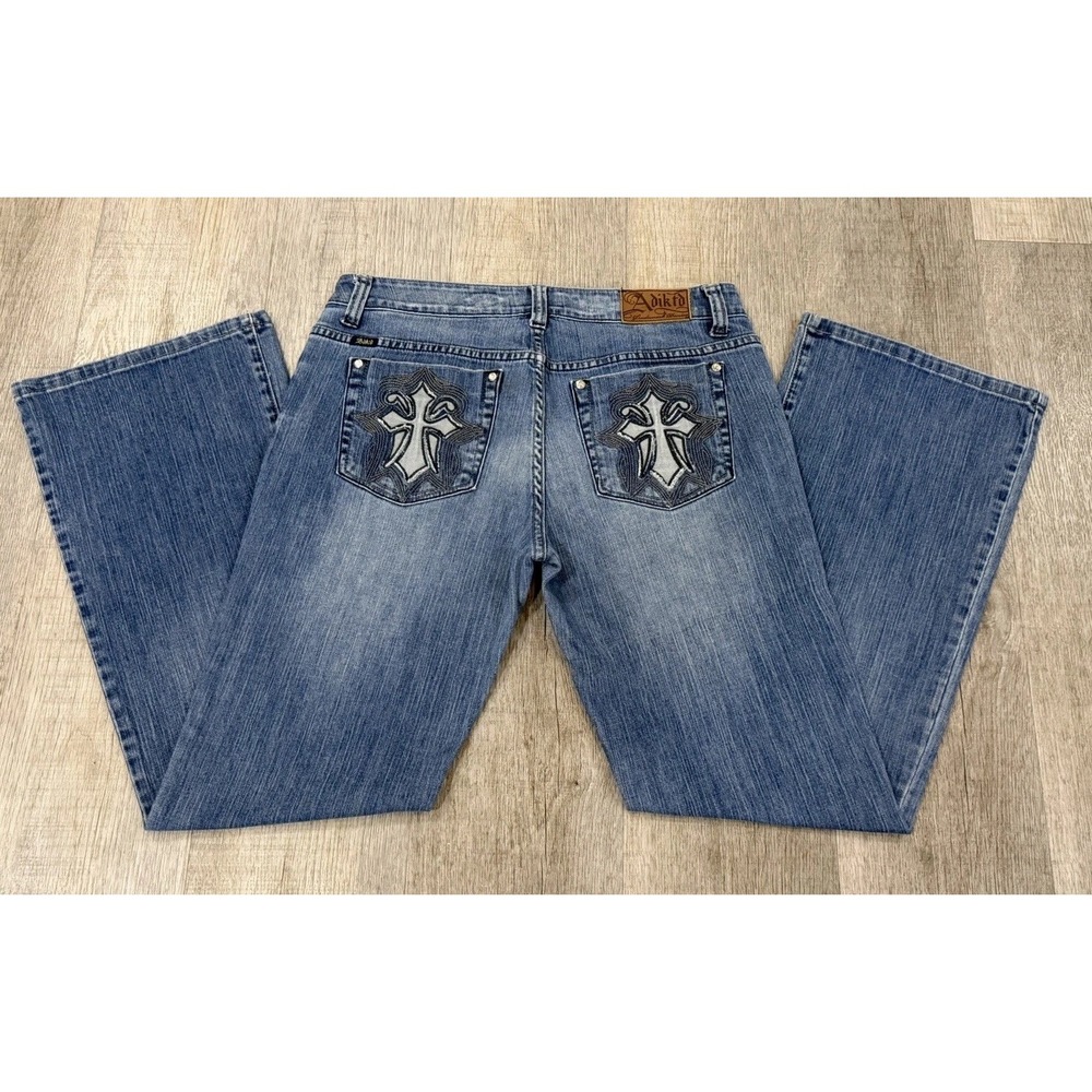 Adiktd Trademark Denim cross Pocket Boot Cut Jeans Y2K Mc Bling Grunge Size 10